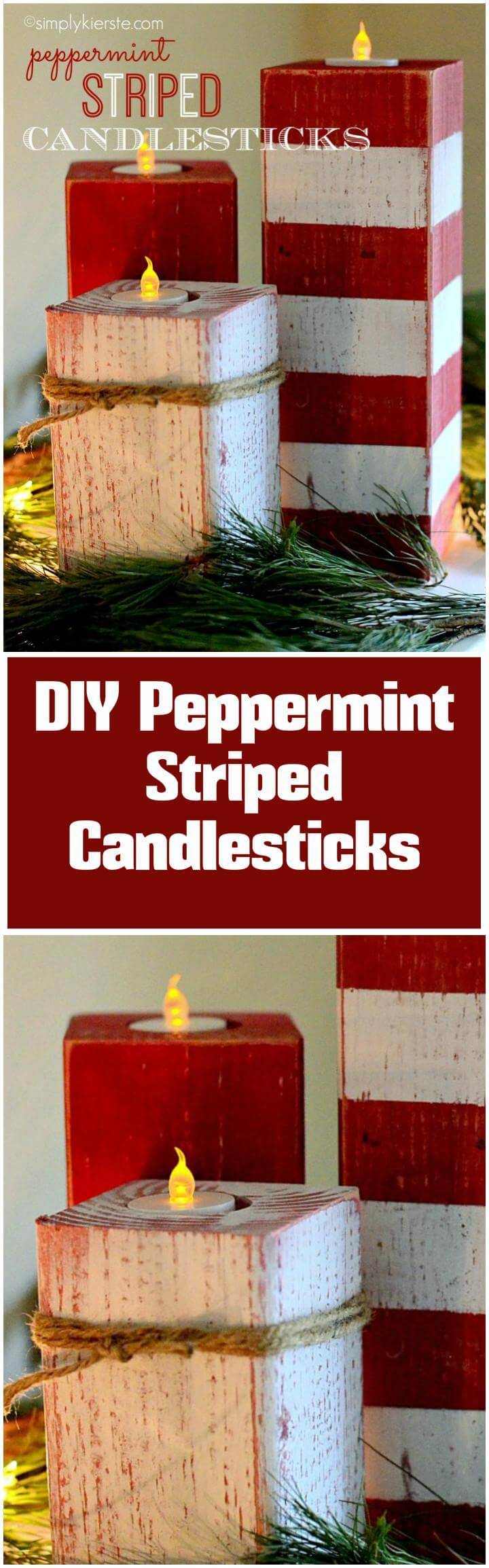 handmade peppermint striped candlesticks